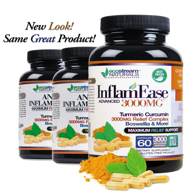 All Natural Inflam Assist Ease Turmeric Curcumin plus Maximum Support 3000 Mg Gluten Free 60 Count Supplement Pills (Packaging May Vary)