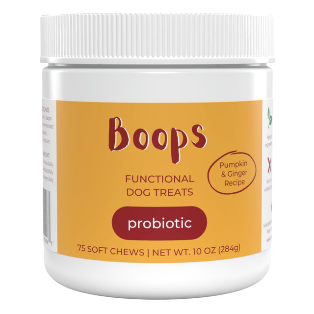 Boops Probiotic, Functional Dog Treats, Probiotic & Digestive Supplement, Pumpkin & Ginger Recipe, 10Oz (75 Soft Chews)