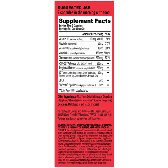 Mdrive Prime - Testosterone Support for Men, Max Energy, Stress Relief and Lean Muscle, KSM-66 Ashwagandha, S7 Nitric Oxide Booster, Bioperine and DHEA, 60 Capsules.