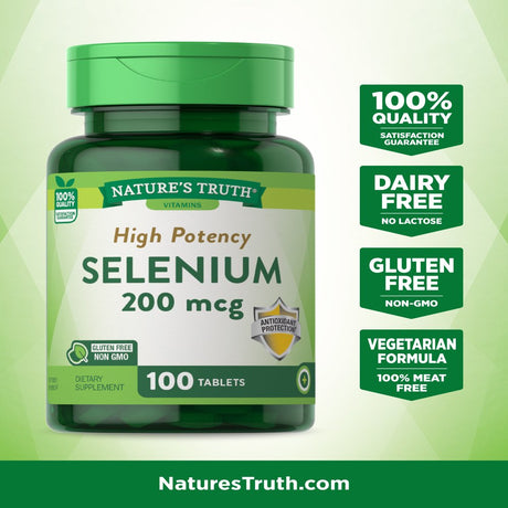 Nature'S Truth Selenium 200Mcg | 100 Tablets | High Potency | Non-Gmo, Gluten Free Supplement