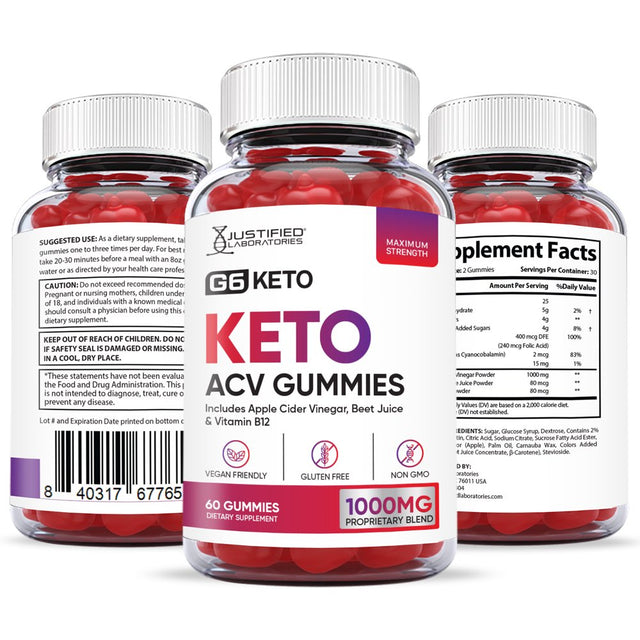 (3 Pack) G6 Keto ACV Gummies 1000MG Dietary Supplement 180 Gummys