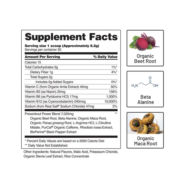 Pre-Workout Nitric Oxide Beet Root Powder Snap Supplements, Cardio Health Supplement, 30 Servings