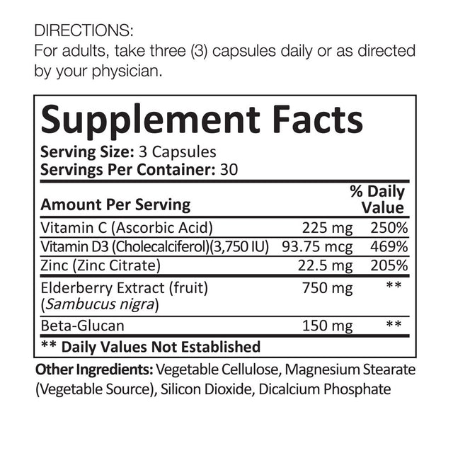 Immunistren Immune Support: Vitamins C, D, Zinc, Elderberry, Beta Glucan - 90 Caps