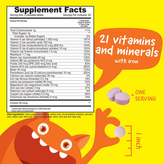 Vitaworks Kids Multivitamin with Iron & Minerals - Digestive Support for Children - 120 Chewables