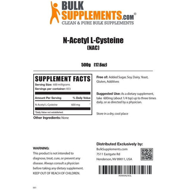 Bulksupplements.Com NAC (N-Acetyl L-Cysteine) Powder, 600Mg - Lungs Support (500 Grams)