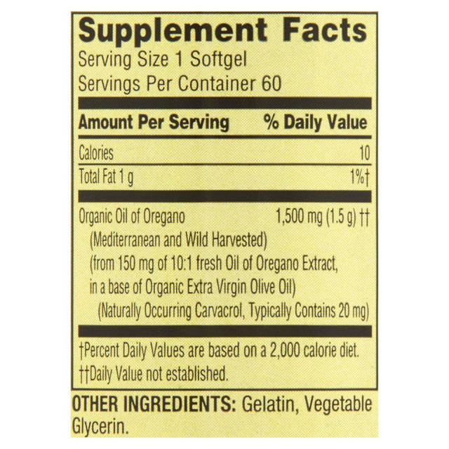 Spring Valley Mediterranean Oil of Oregano Extract Herbal Supplement Softgels, 1,500 Mg, 60 Count