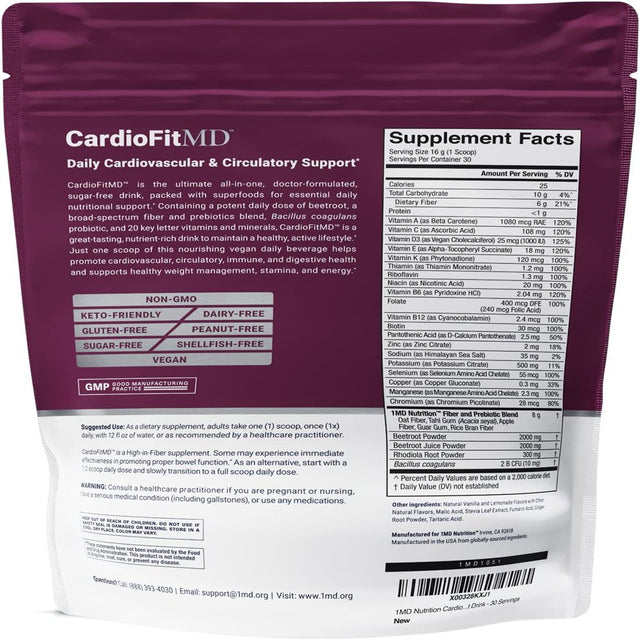 1MD Nutrition Cardiofitmd for Cardiovascular & Whole-Body Health | with Beetroot Powder & Fiber | 30 Servings