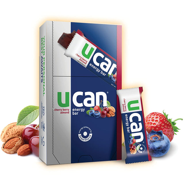 UCAN Chocolate Almond Butter & Cherry Berry Energy Bars Bundle - No Added Sugar, Soy-Free, Non-Gmo, Vegan, & Keto-Friendly