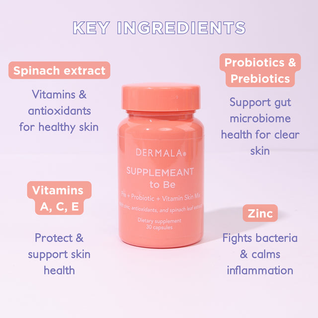 Dermala #FOBO SUPPLEMEANT to Be, Acne Pills with Zinc, Prebiotics, Probiotics & Vitamin | Get Clear, Acne-Free, Radiant Skin through Balancing Your Gut