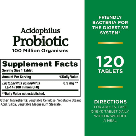 Nature’S Bounty Acidophilus Probiotic, Daily Probiotic Supplement, Supports Digestive Health, 1 Pack, 120 Tablets