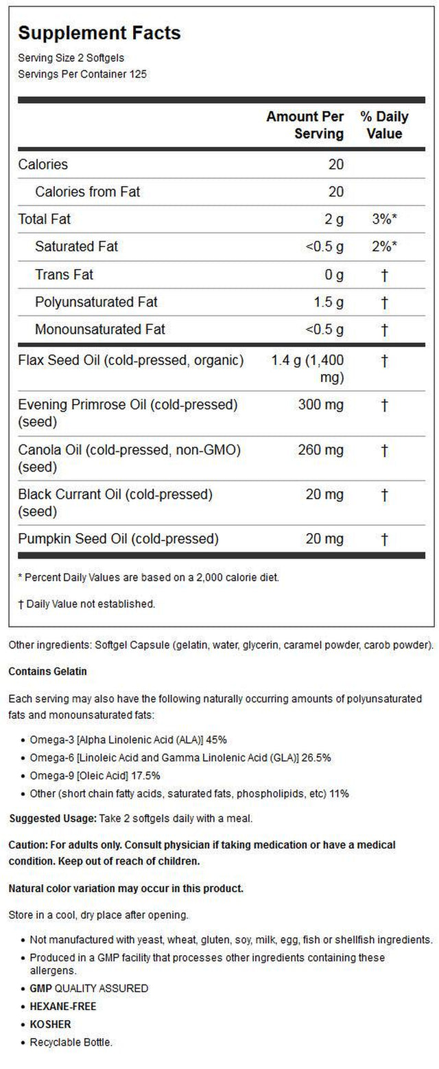 NOW Supplements, Omega 3-6-9 1000 Mg with a Blend of Flax Seed, Evening Primrose, Canola, Black Currant and Pumpkin Seed Oils, 250 Softgels