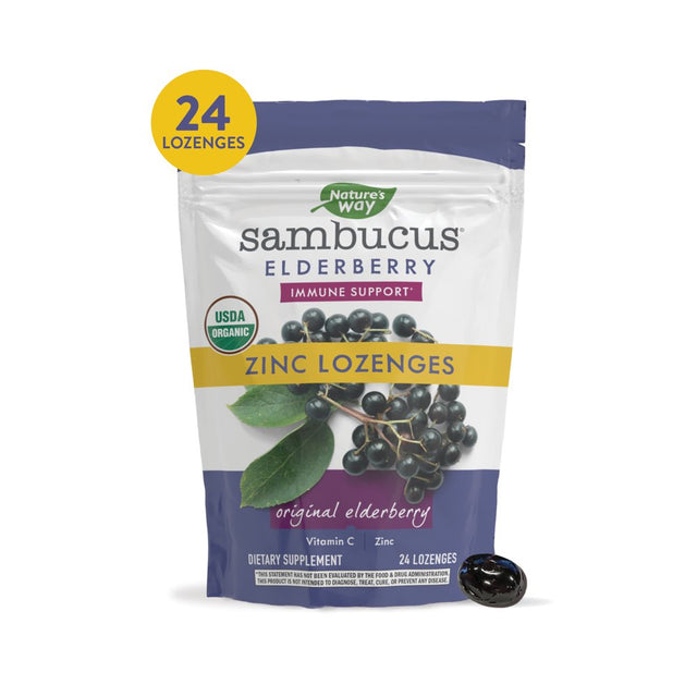 Sambucus Organic Zinc Lozenges with Elderberry and Vitamin C, Berry Flavored, 24 Count