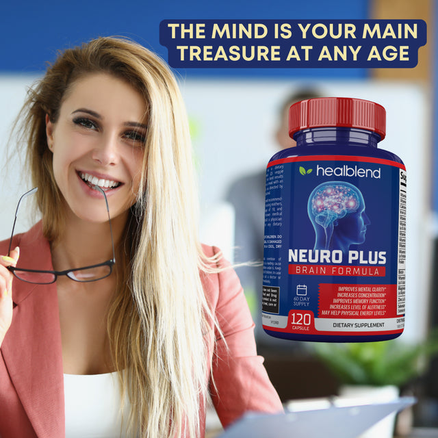 Healblend Neuro plus Brain Booster Supplements - Improving Cognitive Function, Brain & Focus Formula, Supports Memory, Concentration & Mental Clarity - 3-Pack