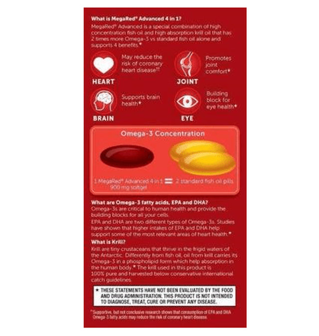 Megared Advanced 4In1 900Mg, Concentrated Omega-3 Fish & Krill Oil Supplement 40 Ct (Pack of 6)