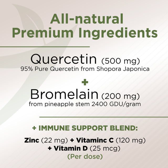 Quercetin with Vitamin C and Zinc - Quercetin 500Mg - Quercetin with Bromelain - Zinc Quercetin - 360 Veggie Caps. Daily Supplement with Vitamin D3 (Non-Gmo, Gluten-Free, Vegan) 6 Month Supply