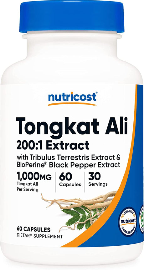 Nutricost Tongkat Ali 1,000Mg 60 Capsules - with Tribulus Terrestris and Bioperine, Vegetarian Caps, Non-Gmo, Gluten Free, Potent Extract