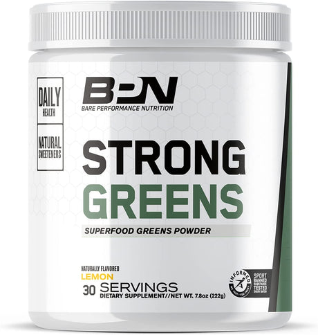 BARE PERFORMANCE NUTRITION, BPN Strong Greens Superfood Powder, Improved Digestion, Increased Energy, Immune System Support, Lemon