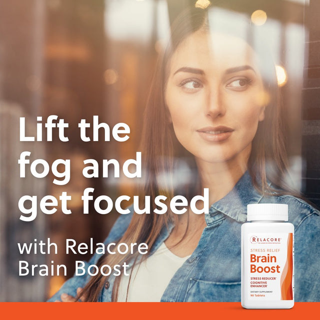 Relacore Brain Boost Brain Supplement for Men and Women to Reduce Stress-Related Brain Fog, Improve Focus and Memory, Enhance Mental Clarity* – Caffeine-Free with Bacopa – 90 Capsules