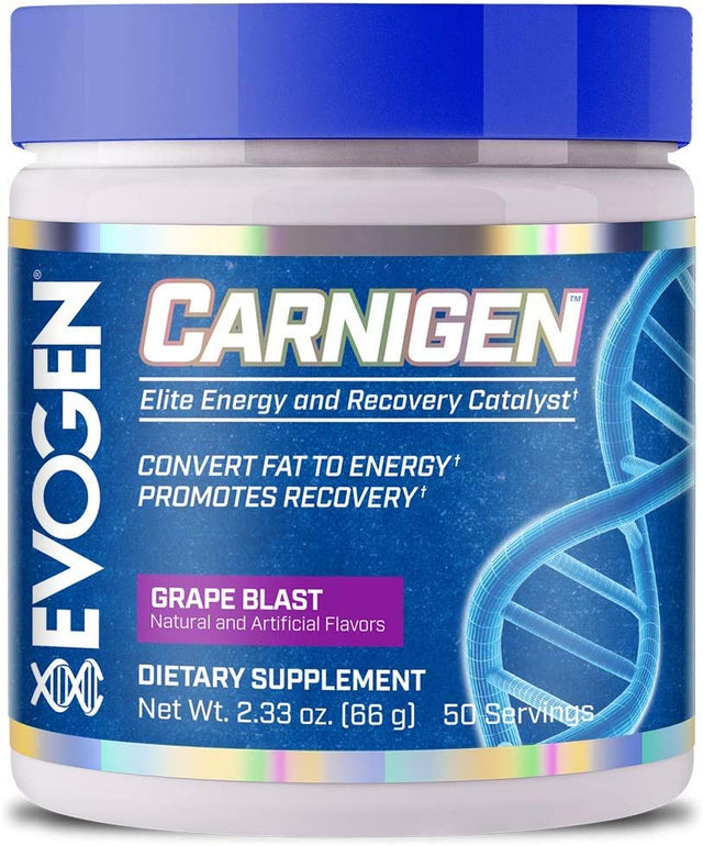 Evogen Carnigen Grape | Carnitine Fat Burning Powder, Carnitine Tartrate, Acetyl-L-Carnitine, Carnitine Orotate, Carnitine Fumarate, Bioperine, 50 Servings