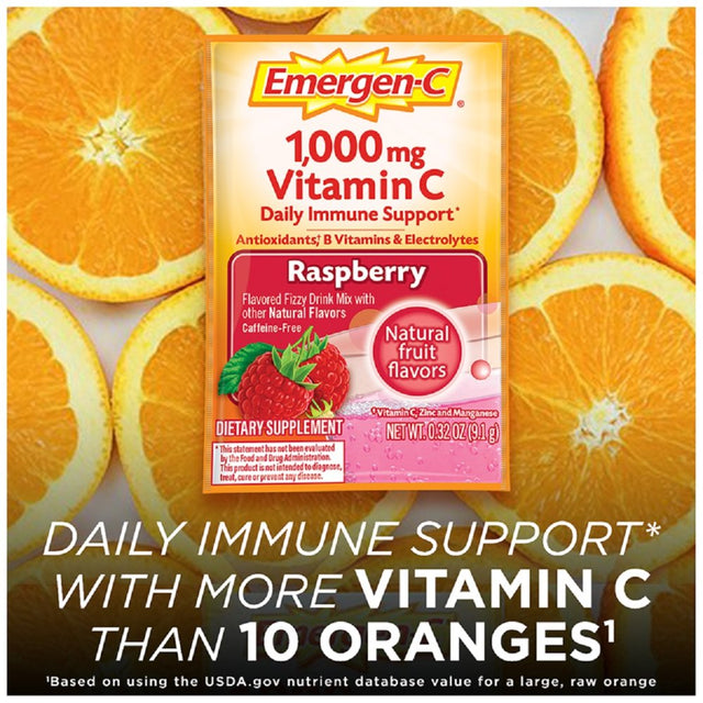 Emergen-C Vitamin C Supplement Powder for Immune Support, Raspberry, 60 Ct