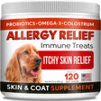 Allergy Relief Dog Treats W/ Omega 3 + Pumpkin + Enzymes + Turmeric - Itchy Skin Relief - Immune & Digestive Supplement - Skin & Coat Health - Anti-Itch & Hot Spots - Made in USA - 120 Chews