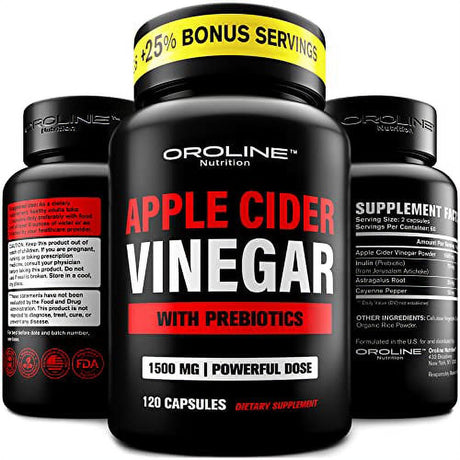 Apple Cider Vinegar Capsules W/ Prebiotics Supplement - Weight Loss and Digestive Health ACV Diet Pills - Vegan Appetite Suppressant Fiber Supplement for Energy and Gut Health for Women & Men 1500 Mg