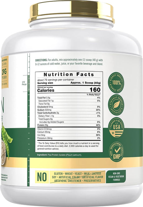 Carlyle Pea Protein Powder with BCAA'S 7Lb | Unflavored | 29G Protein | Non-Gmo, Gluten, and Soy-Free | Vegetarian Protein Powder