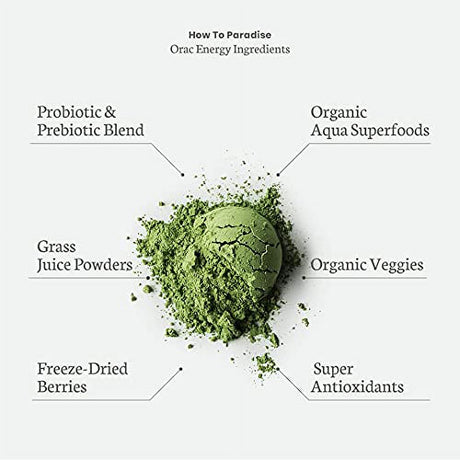 Paradise ORAC Energy Greens Powder Extract, Super Antioxidants, Probiotics for Gut Health & Digestion, Vitamin C for Immunity, with Spirulina & Chlorella, Non-Gmo, Gluten Free, 60 Servings