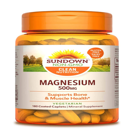 Sundown Magnesium Supplement, Non-Gmo, Gluten-Free, Dairy-Free, Vegetarian, 500Mg Coated Caplets, 180 Count, 6 Month Supply