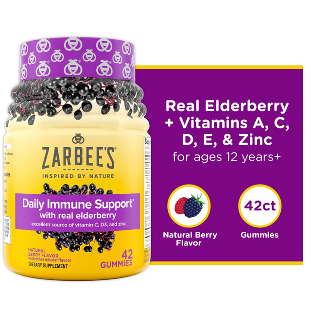 Zarbee'S Daily Immune Support Gummies - Elderberry, Vitamins, Zinc, 42Ct