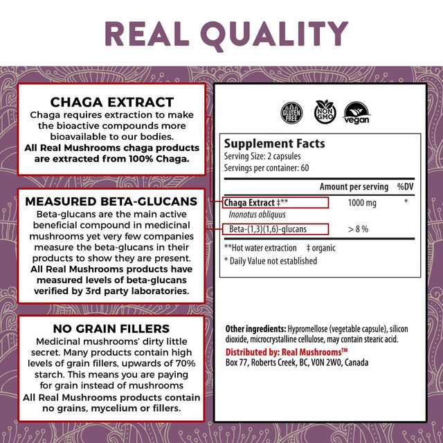 Real Mushrooms Chaga, Digestive Health, 120 Capsule