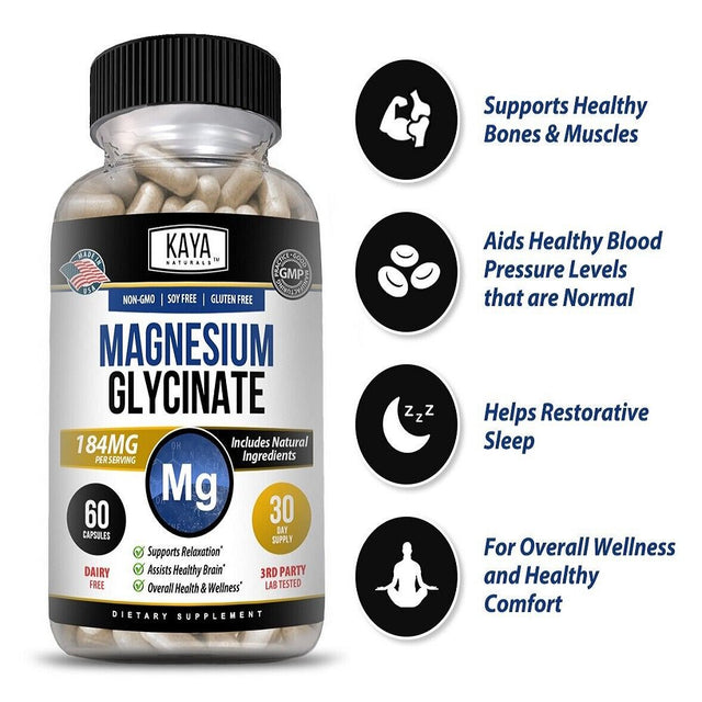 Magnesium Glycinate 184 Mg Chelated RLS Improved Sleep, Stress & Anxiety Relief