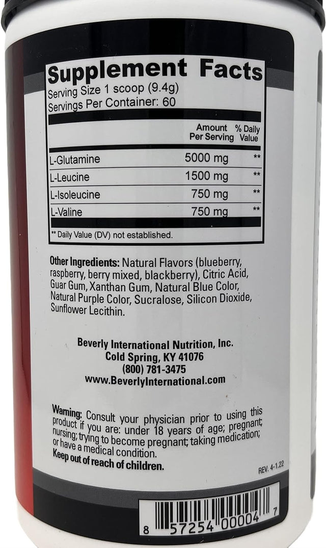 Beverly International Glutamine Select, 60 Servings. Clinically Dosed L-Glutamine and Amino Acid Formula for Lean Muscle and Recovery. Sugar-Free Powder. Bcaa’S.