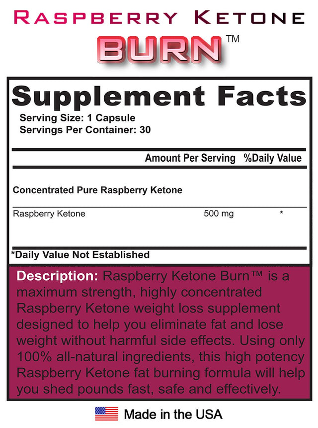 Raspberry Ketone Burn - Natural Weight Loss Diet Supplement & Appetite Suppressant, 2 Bottles (30 Capsules Each)