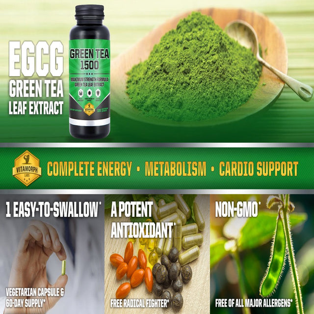 EGCG Green Tea Extract Supplement | Maximum Potency 735Mg Green Tea Extract Capsules for a Metabolism Boost & Daily Energy | 120 Vegetarian Capsules