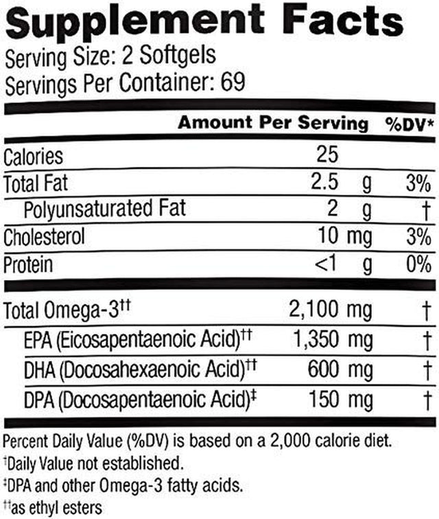 Oceanblue Omega-3 2100 - 138 Ct Bonus Bottle- Triple Strength Burpless Fish Oil Supplement with High-Potency EPA, DHA, DPA - Wild-Caught - Orange Flavor