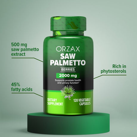 ORZAX Saw Palmetto 2000 Mg, Support Urinary Functions and Prostate Health, 120 Vegatable Capsules