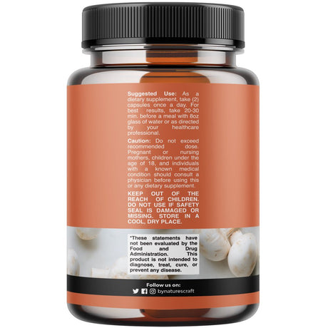 Nootropic & Immune Support Mushroom Supplement - Nature'S Craft Mushroom Complex with Lion'S Mane, Reishi, Cordyceps & Turkey Tail Adaptogen Blend