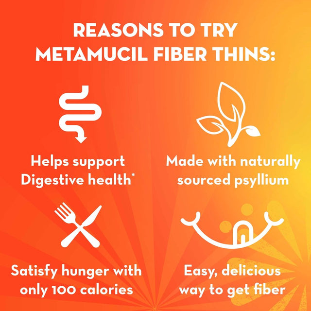 Metamucil Fiber Thins, Psyllium Husk Fiber Supplement for Digestive Health, Cinnamon Spice, 12 Ct