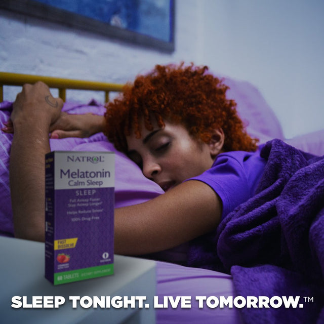 Natrol Melatonin Calm Sleep Aid Fast Dissolve Tablets, Strawberry, 6Mg, 60 Count