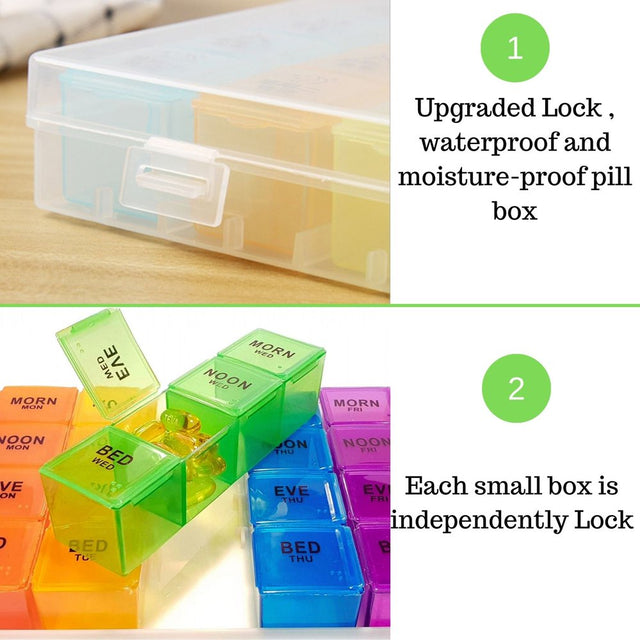 Pill Organizer 4 Times a Day,Weekly Pill Box Medicine Organizer Box 7 Days 28 Compartment to Hold Vitamins, Medication