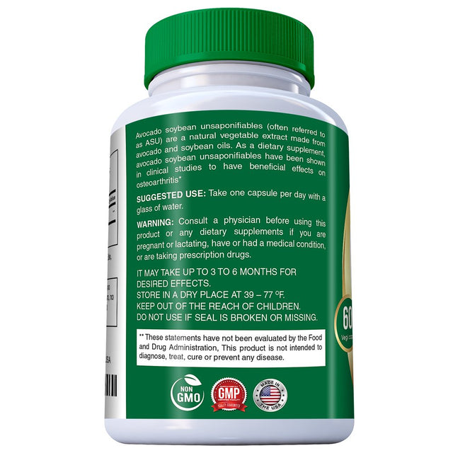 N'More Avocado Soybean Unsaponifiables Joint Health Supplement 400 Mg, Non-Gmo, Dairy, Gluten & Shellfish Free, 60 Day Supply, One Capsule per Day