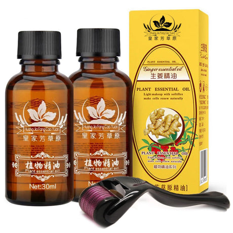 Orientleaf 2 Pcs Belly Drainage Ginger Oil with Derma Roller (0.5Mm) Kit, Natural Drainage Ginger Essential Oil, Relax Massage Liquid Herbal Massage Oil, Valentine'S Day Set