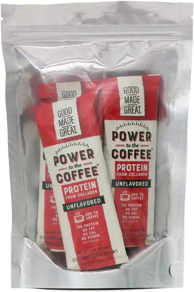 Power to the Coffee - Unflavored - Add to Coffee - 11G of Collagen Protein - 45 Calories 6-Stick Packs