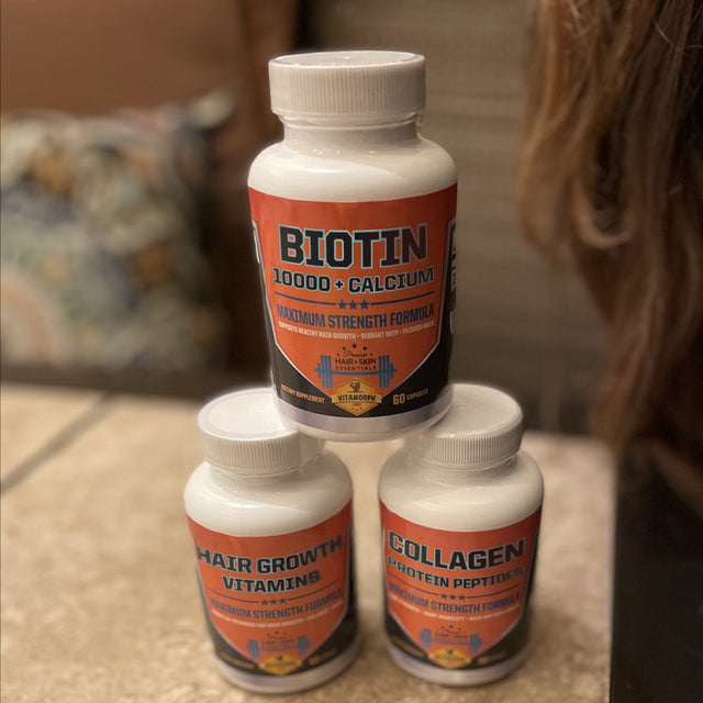 Biotin 10000 Mcg + Calcium - Maximum Strength Biotin Capsule Vitamin Supplement - Best Vitamin B7 Biotin for Men & Women with Calcium to Support Hair, Skin, Nails by Vitamorph Labs - 60 Veggie Caps