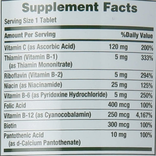 Nature'S Bounty Vitamin B-Complex with Folic Acid plus Vitamin C, Supports Energy Metabolism and Nervous System Health, 125 Count