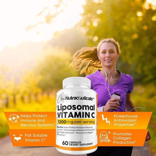 Liposomal Vitamin C Capsules 1200Mg High Absorption Vit C, Immune System & Collagen Booster, Fat Soluble Immunity Support Ascorbic Acid Supplement, 180 Natural Vegan Capsules