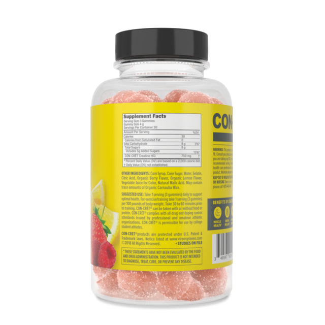 CON-CRET Concentrated Creatine Gummies, Berry Zing Flavor, Supports Muscle & Brain Health, 60 Ct