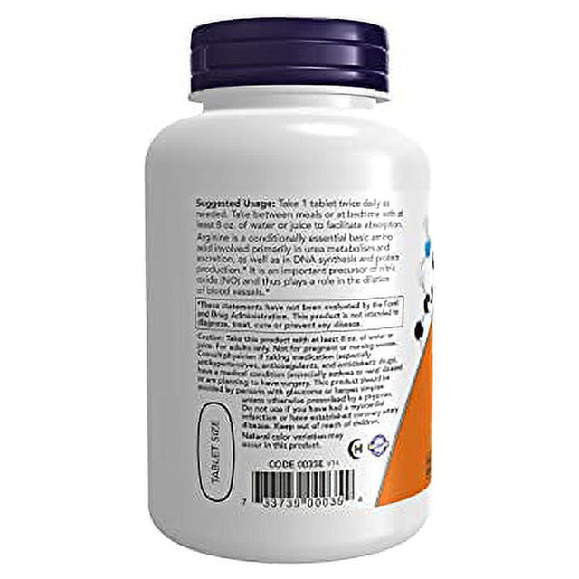 NOW Supplements, L-Arginine 1,000 Mg, Nitric Oxide Precursor, Amino Acid, 120 Tablets