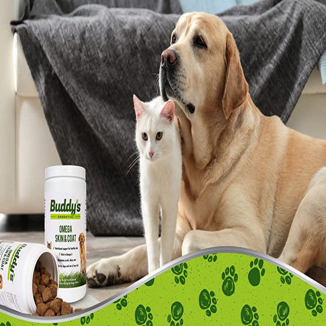 Buddy'S Essential Dog and Cat Soft Chew Vitamin Supplement for Skin and Fur Coat Health Support- 180 Soft Chews- Rich in Salmon Oil Omega 3 and 6 Fatty Acids, EPA, DHA- Natural Taste, Made in USA